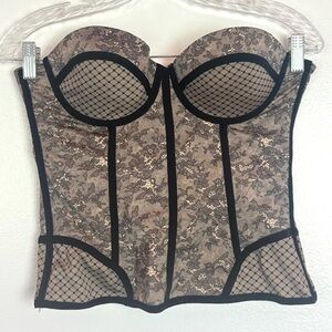 F.I.T Figure Improving Technology Black Lace Corset Bustier Boned Sexy Top Large
